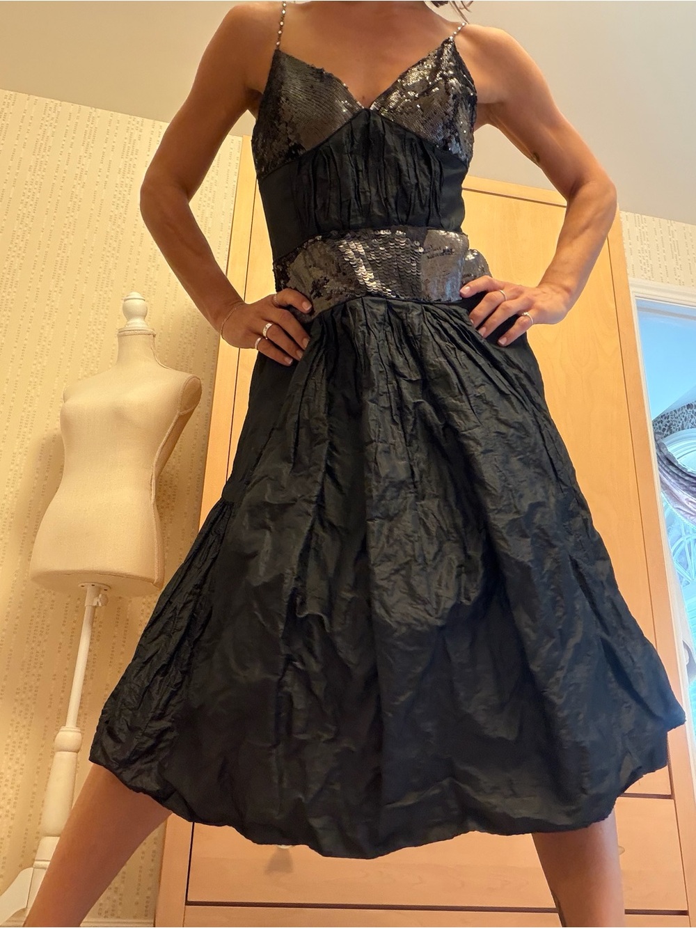 Nicole Miller Black Sequin Accent Midi Dress